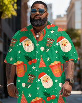 Big & Tall Men's Santa Claus Graffiti Green Print Short Sleeve Shirt Shorts Set